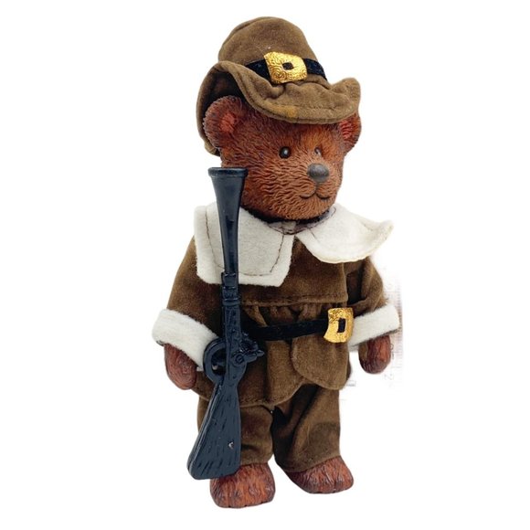 Russ Teddy Town Bear Pilgrim Figurine Thanksgiving Family Dinner Holiday Decor - Picture 4 of 12